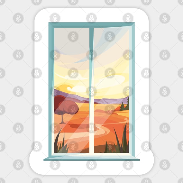 Nostalgic view through fall landscape window Sticker by kuallidesigns